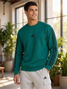 Adidas Essentials Fleece 3-Stripes Sweatshirt – Collegiate Green MEDIUM💚✨